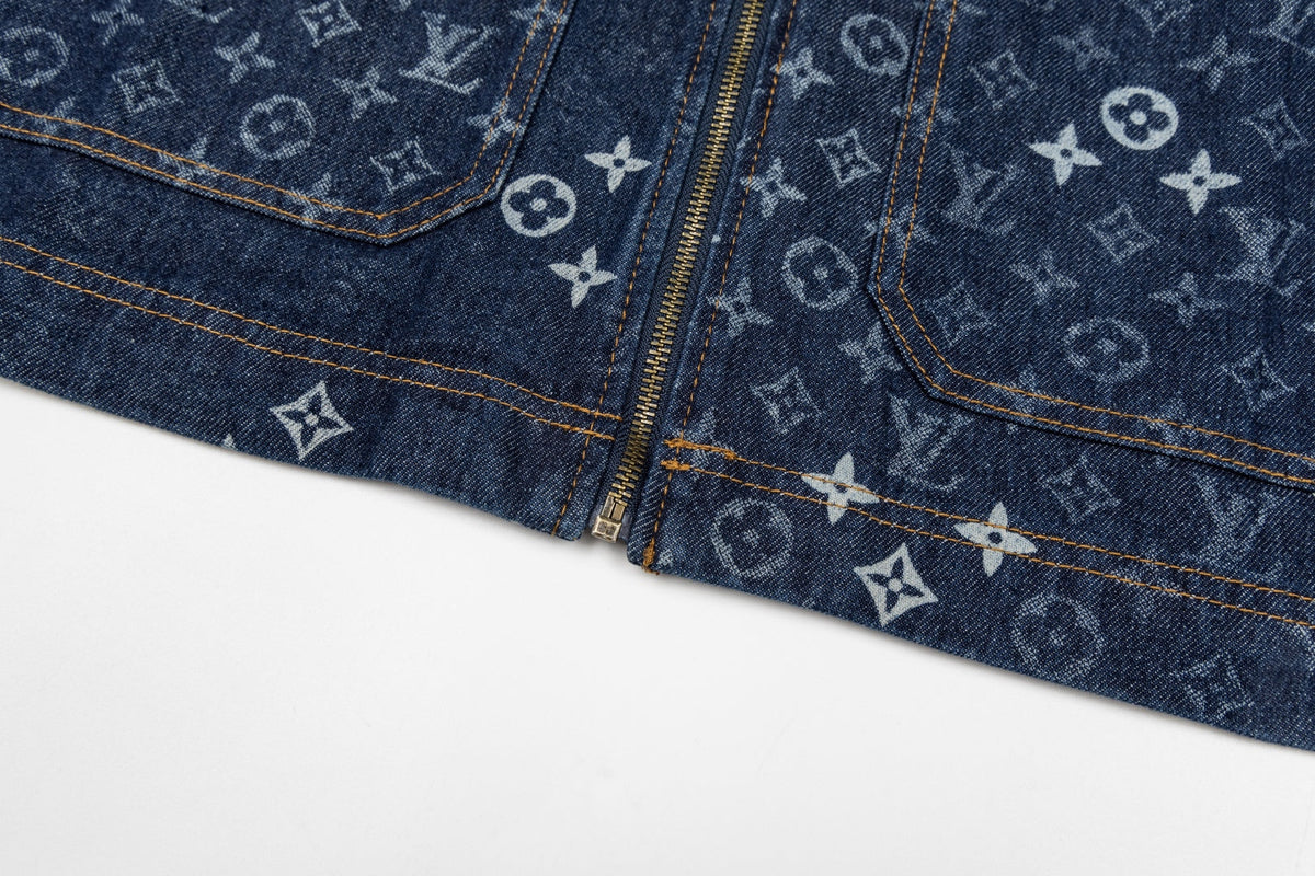 260910 New high-quality full-print zipper denim canvas jacket
