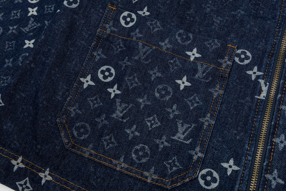 260910 New high-quality full-print zipper denim canvas jacket