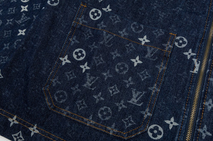 260910 New high-quality full-print zipper denim canvas jacket