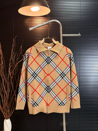 260910 New high-quality old money style plaid collar jacket and sweater coat
