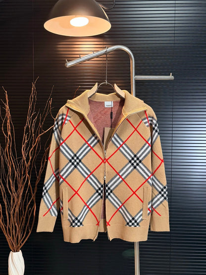 260910 New high-quality old money style plaid collar jacket and sweater coat