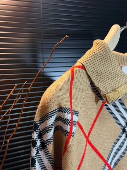 260910 New high-quality old money style plaid collar jacket and sweater coat
