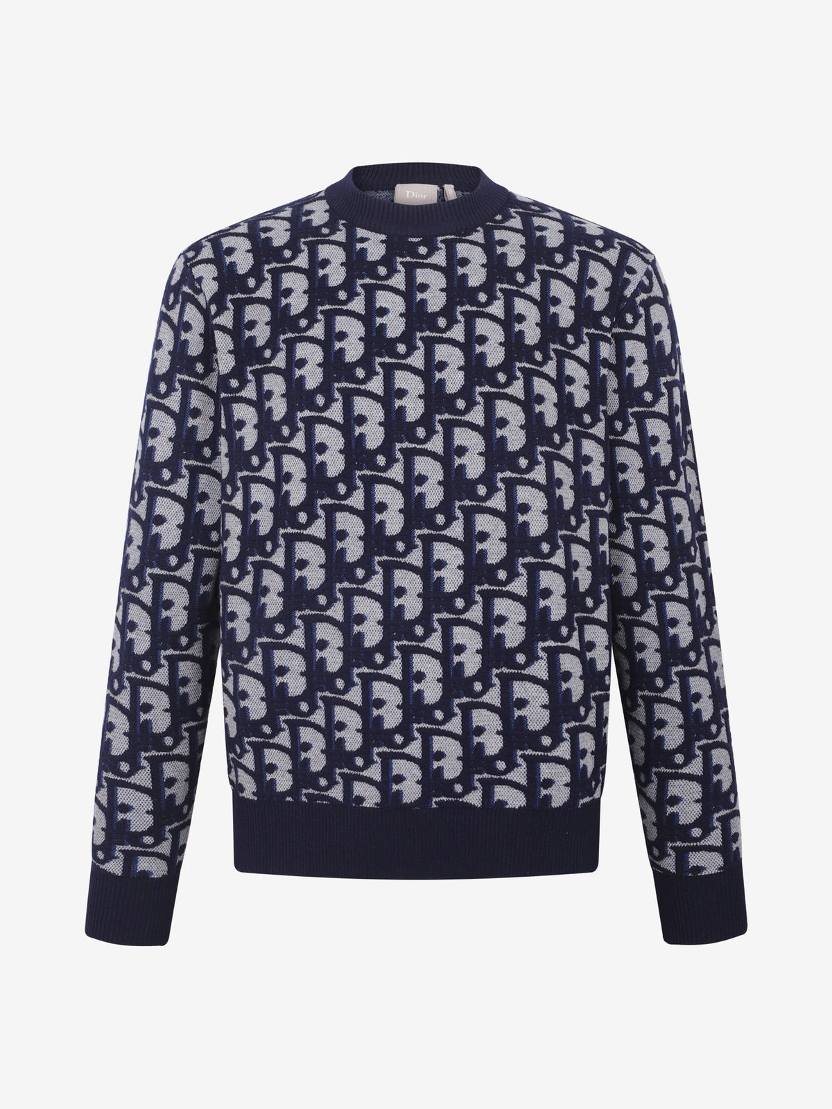 260917 New high-quality blue jacquard printed fine knitted sweater