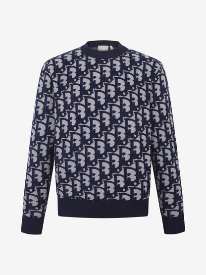 260917 New high-quality blue jacquard printed fine knitted sweater