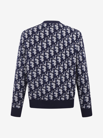 260917 New high-quality blue jacquard printed fine knitted sweater