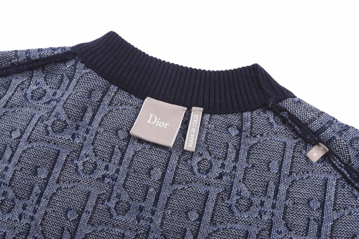 260917 New high-quality blue jacquard printed fine knitted sweater