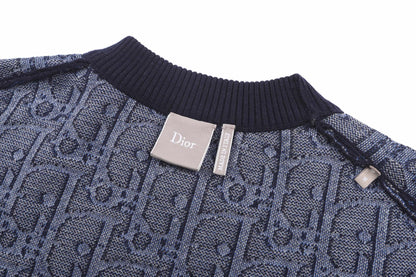 260917 New high-quality blue jacquard printed fine knitted sweater