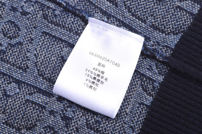 260917 New high-quality blue jacquard printed fine knitted sweater