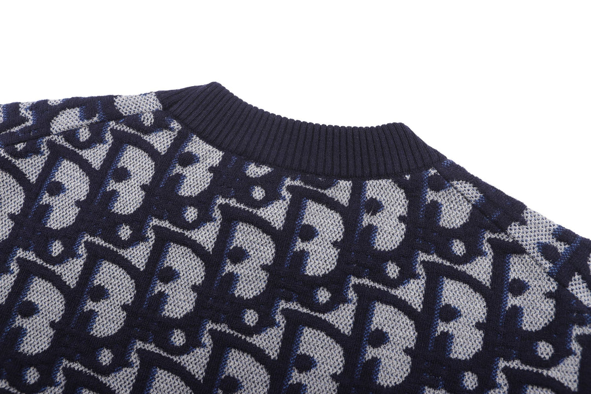 260917 New high-quality blue jacquard printed fine knitted sweater