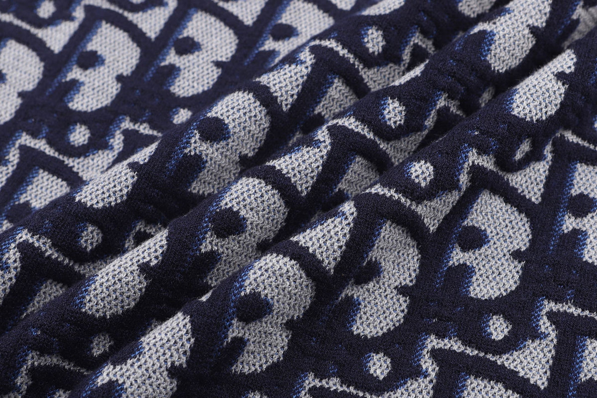 260917 New high-quality blue jacquard printed fine knitted sweater