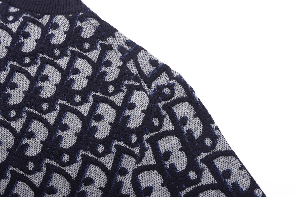 260917 New high-quality blue jacquard printed fine knitted sweater