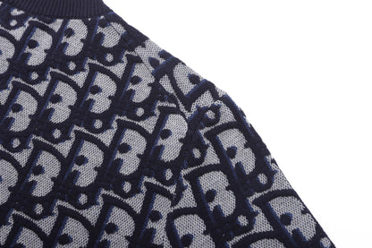 260917 New high-quality blue jacquard printed fine knitted sweater