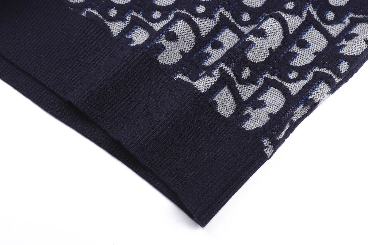 260917 New high-quality blue jacquard printed fine knitted sweater