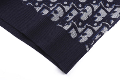 260917 New high-quality blue jacquard printed fine knitted sweater