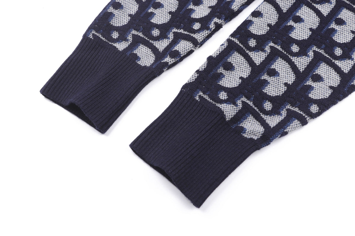 260917 New high-quality blue jacquard printed fine knitted sweater
