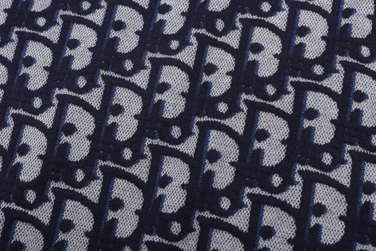 260917 New high-quality blue jacquard printed fine knitted sweater