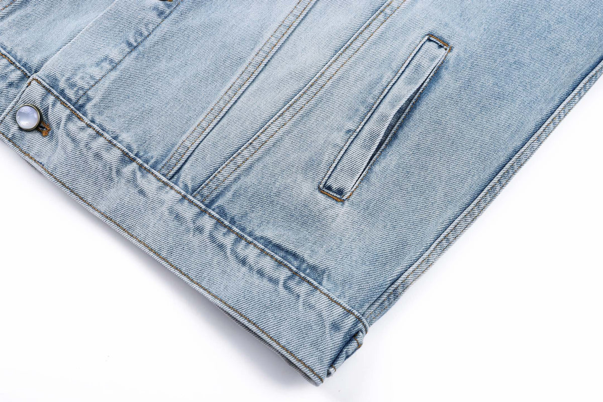 260917 New high-quality blue denim hardware decorated comfortable denim jacket