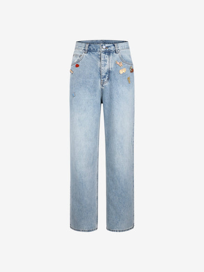 260917 New high-quality blue denim men's casual pants with stylish hardware accents