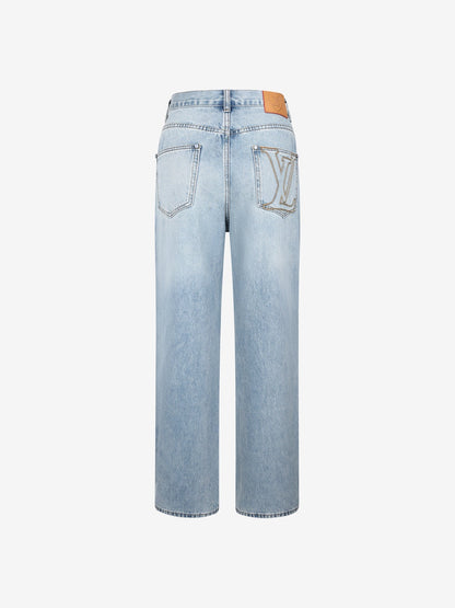 260917 New high-quality blue denim men's casual pants with stylish hardware accents