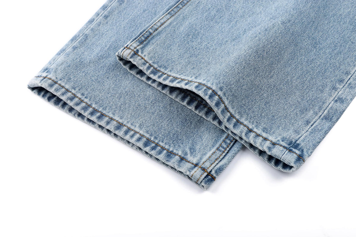 260917 New high-quality blue denim men's casual pants with stylish hardware accents