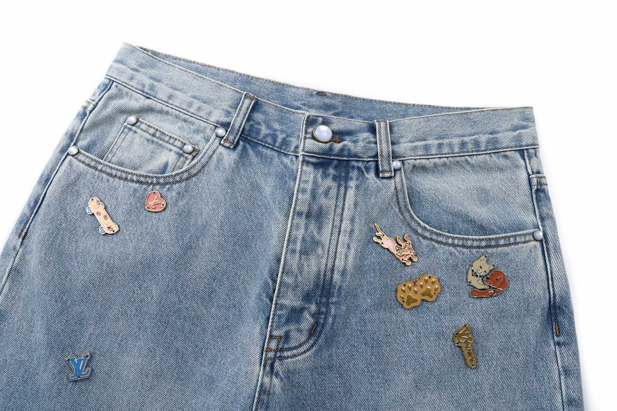 260917 New high-quality blue denim men's casual pants with stylish hardware accents
