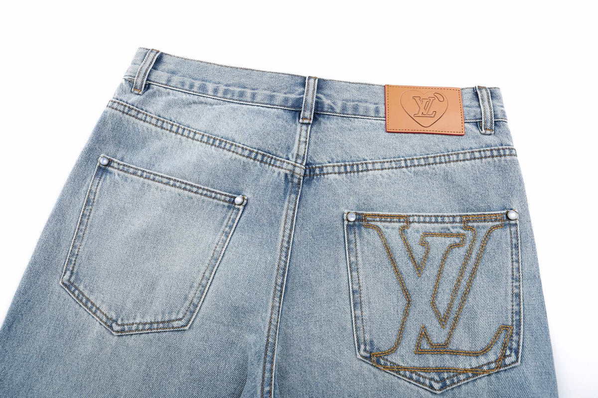 260917 New high-quality blue denim men's casual pants with stylish hardware accents