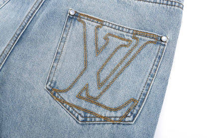 260917 New high-quality blue denim men's casual pants with stylish hardware accents