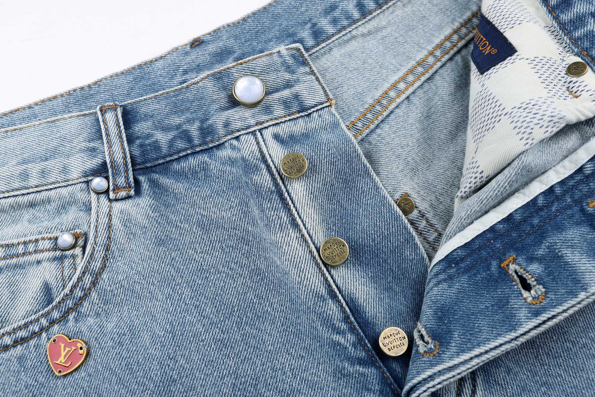 260917 New high-quality blue denim men's casual pants with stylish hardware accents