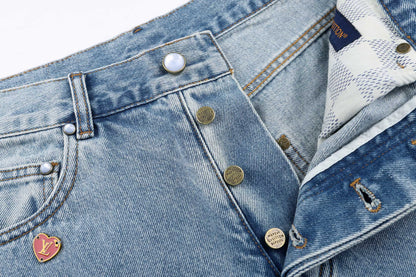 260917 New high-quality blue denim men's casual pants with stylish hardware accents
