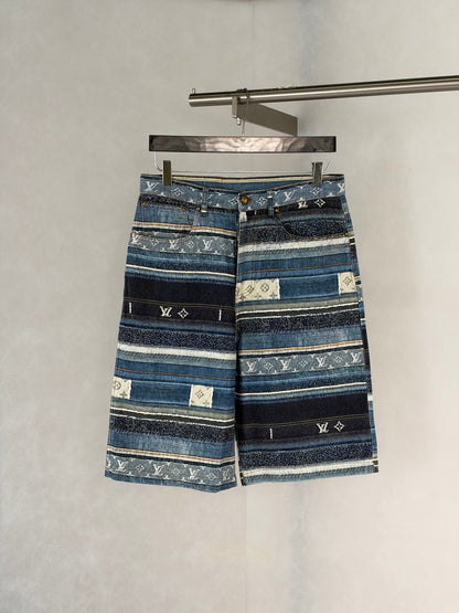 260928 New high-quality striped plaid denim shorts