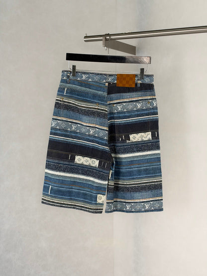 260928 New high-quality striped plaid denim shorts