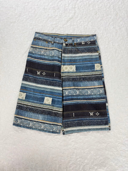 260928 New high-quality striped plaid denim shorts