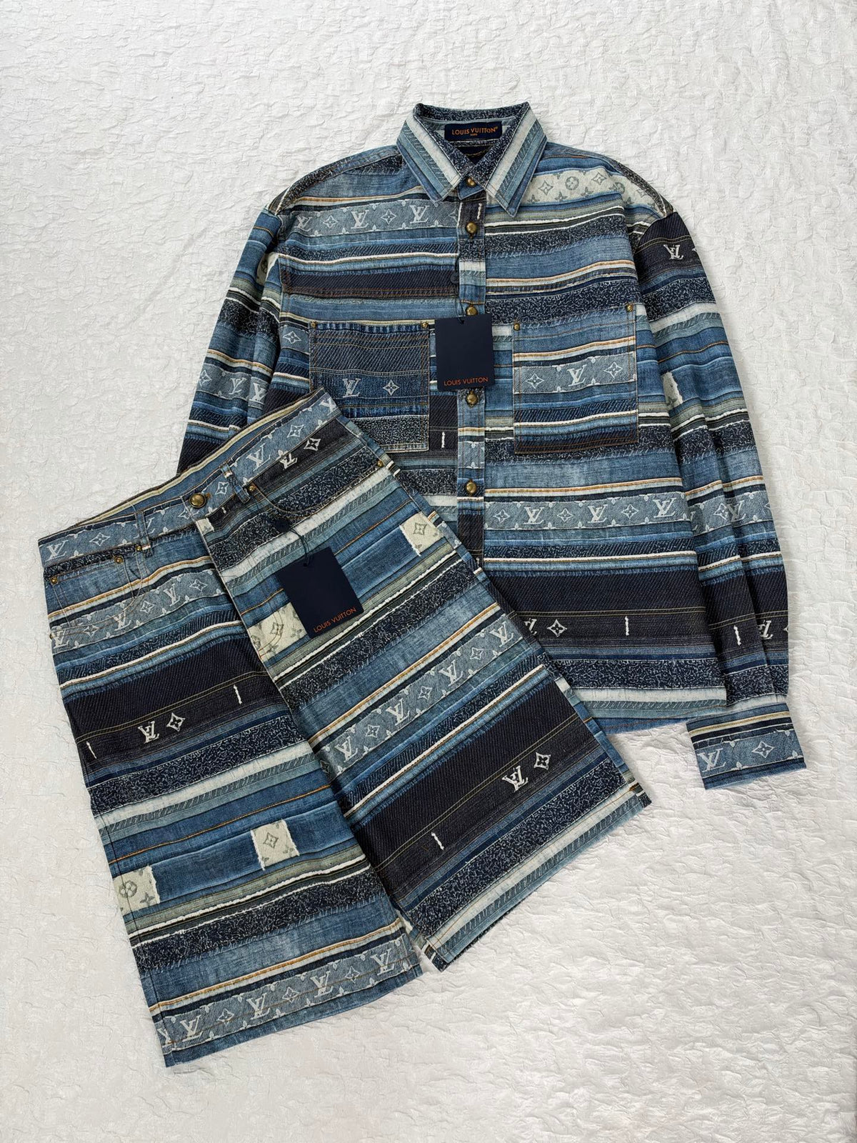 260928 New high-quality striped plaid denim shorts