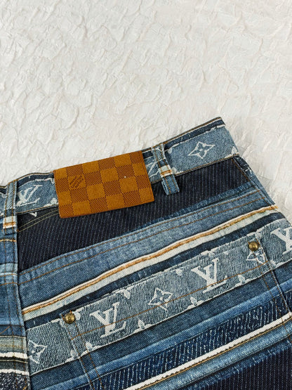 260928 New high-quality striped plaid denim shorts