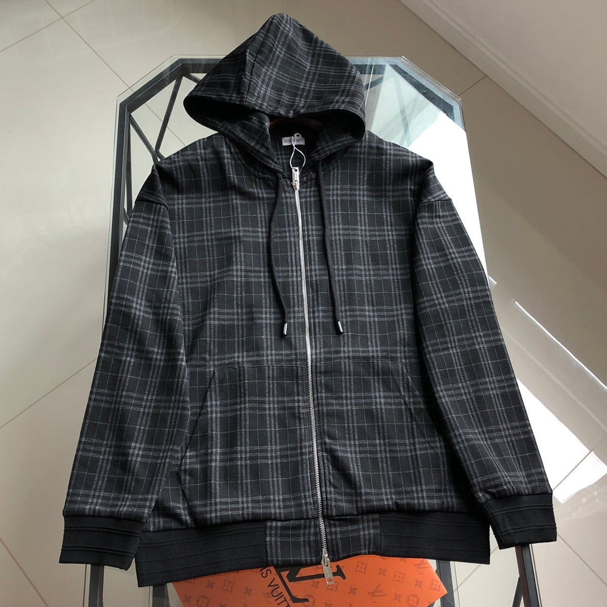 260928 New high-quality checked-pattern casual hoodie shirt