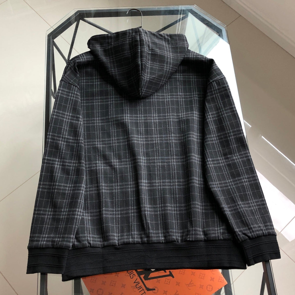 260928 New high-quality checked-pattern casual hoodie shirt