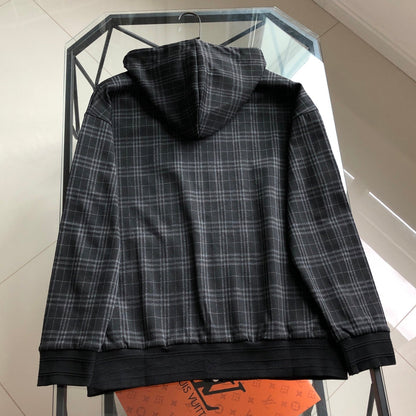 260928 New high-quality checked-pattern casual hoodie shirt
