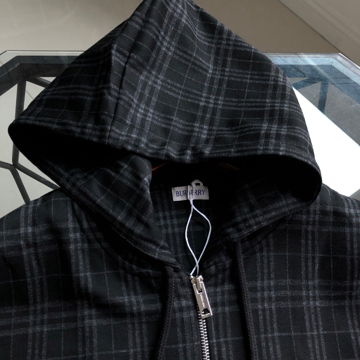 260928 New high-quality checked-pattern casual hoodie shirt