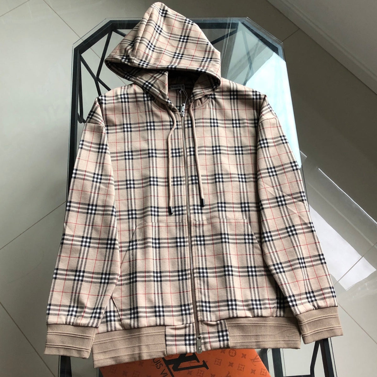 260928 New high-quality checked-pattern casual hoodie shirt