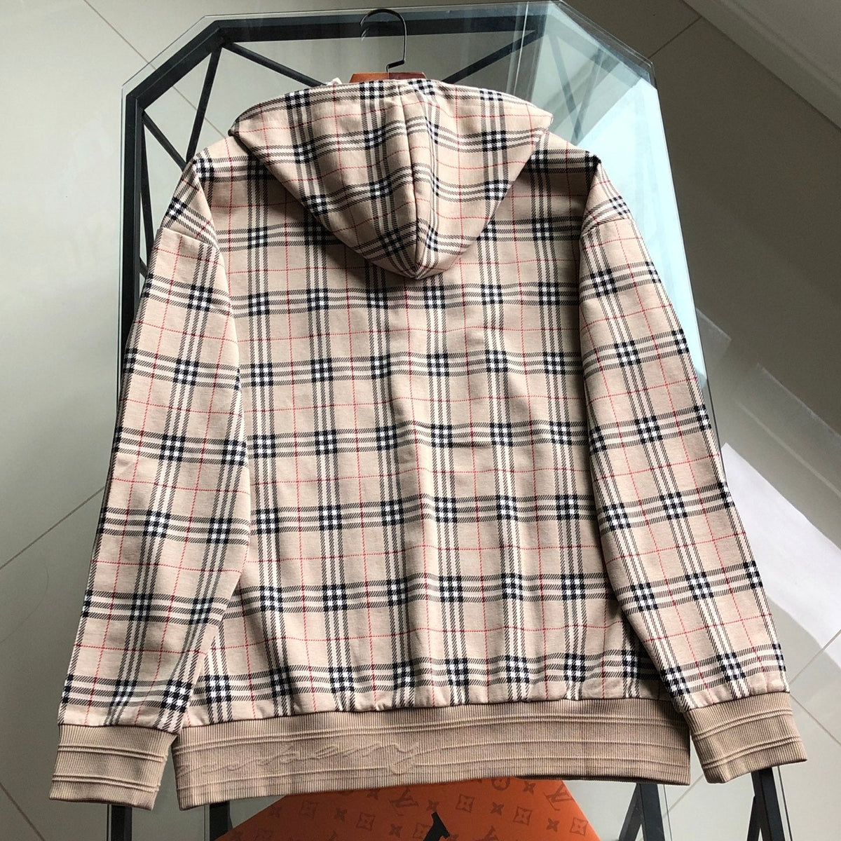 260928 New high-quality checked-pattern casual hoodie shirt