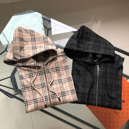 260928 New high-quality checked-pattern casual hoodie shirt